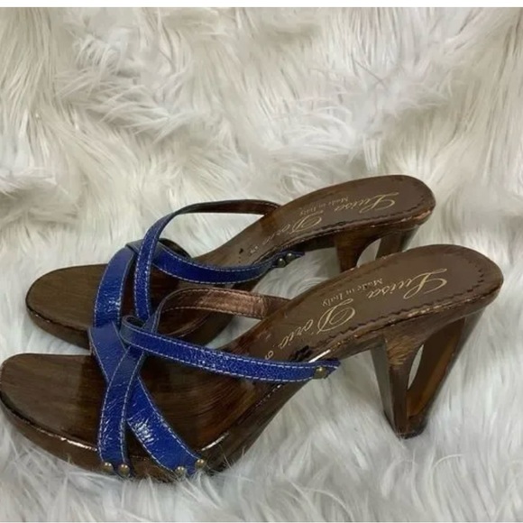 Luisa D’orio faux leather straps cut out wooden heel blue sandals , size 10 - Picture 7 of 7